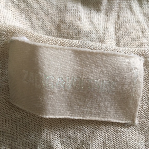 ZADIG & VOLTAIRE Cream Cotton Blend Deep V Sweater S - Diamante Eagle On… - Picture 5 of 5
